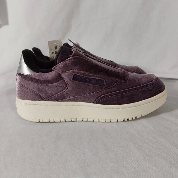 NWT! Reebok Club C Double Zip Purple Velvet Platform Sneakers - 8 - Picture 6 of 10